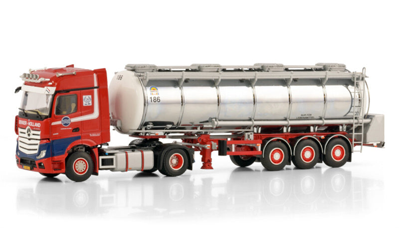 WSI  ACTROS MP5 BIG SPACE 4X2 CHROME TANK TRAILER - 3 AXLE Dekker Tanktransport BV 1:50 Truck Pre-built Model