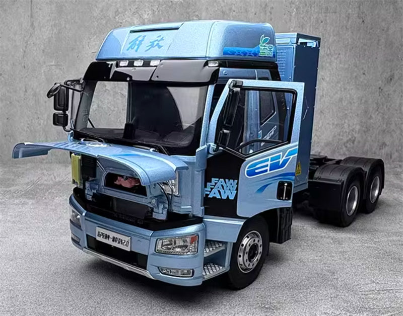 FAW Jiefang J6P Lantu New Energy Tractor Pure Electric Sky Blue 1:24 Truck Pre-built Model