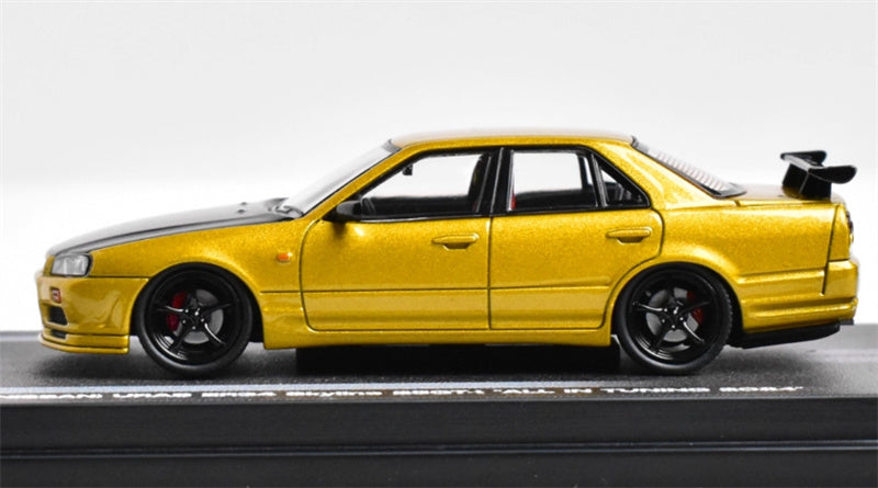 Mortal NISSAN ER34 SkyIne 25GT-t ALL IN TUNING 2024 Modified Edition gold Carbon Hood Black Wheel Limited Edition 1:64 Car Pre-built Model view3