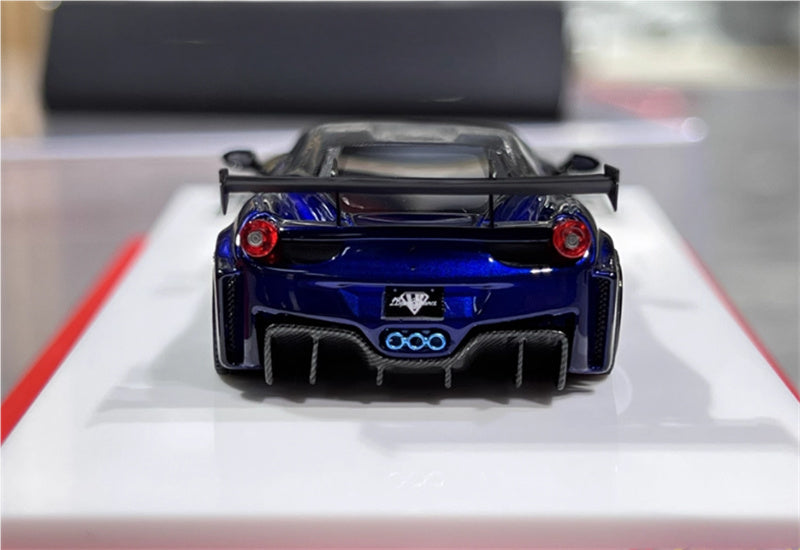 Flame Ferrari 458 GT LBWK wide body modified car Limited Edition 299PCS ONLY Metal Blue 1:64 Car Pre-built Model view7