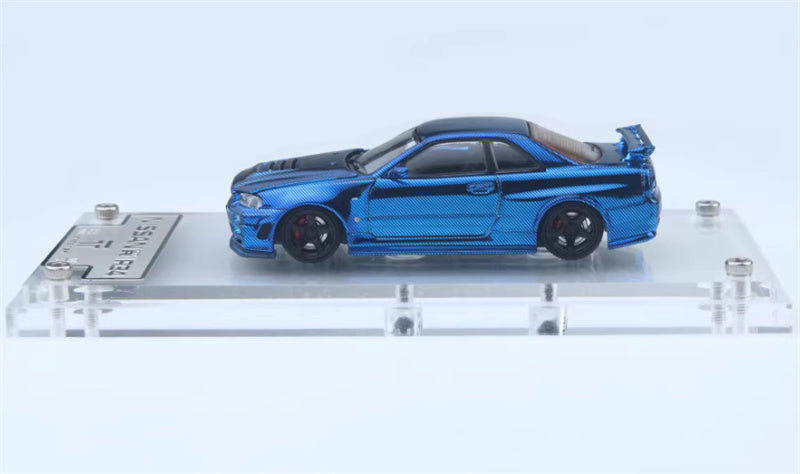 TIME TOP Nissan GTR R34 Carbon Electroplating Blue Limited Edition 999PCS ONLY 1:64 Car Pre-built Model view3