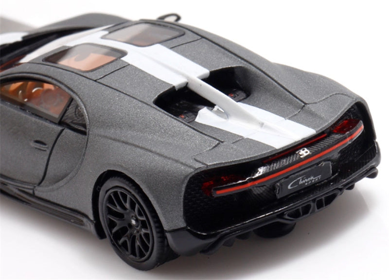 ScaleMini Bugatti Chiron Supercar Grey - white stripes Limited Edition 1:64 Car Pre-built Model view7