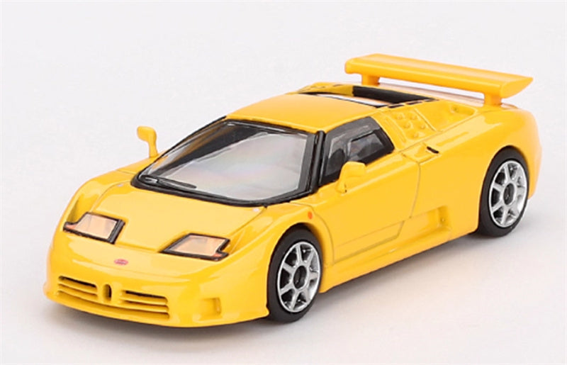 MINIGT Bugatti EB110 Super Sport Yellow color box packaging 1:64 Car Pre-built Model view1