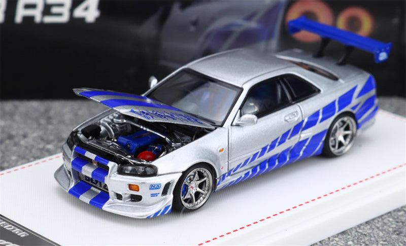 Focal Horizon Nissan Skyline GT-R R34 Silver Blue Limited Edition 999PCS ONLY 1:64 Car Pre-built Model view3
