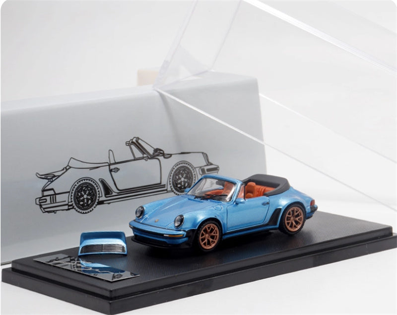 Rhino Model Porsche Singer Turbo Study 930 Blue convertible version 1:64 Car Pre-built Model view7
