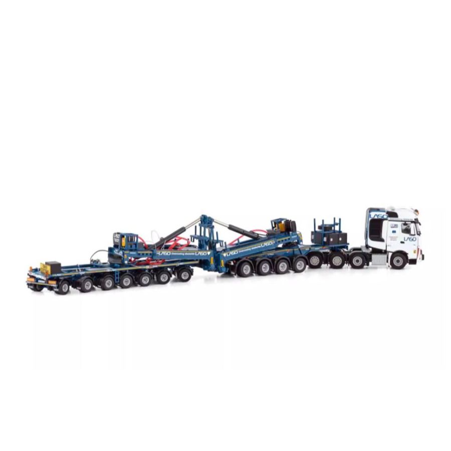 WSI MERCEDES BENZ AROCS MP4 SLT BIGSPACE 8X4 MEGA WINDMILL TRAILER - 7 AXLE + DOLLY - 4 AXLE LASO 1:50  DIECAST Truck Lorry
