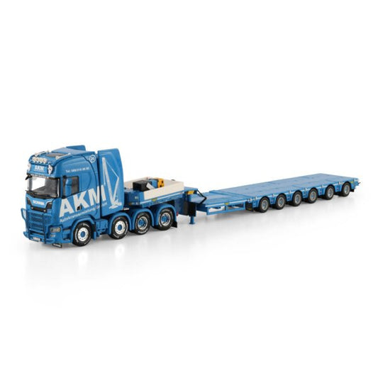 1:50 SCANIA AKM S CS20H 8X4 LOW LOADER 6 AXLE WSI Blue Diecast Model