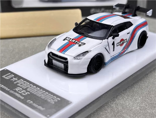 Oldtime Model Nissan GTR R35 LB PERFORMANCE wide body modification Martini 1# 1:64 Car Pre-built Airliner Model Display view1