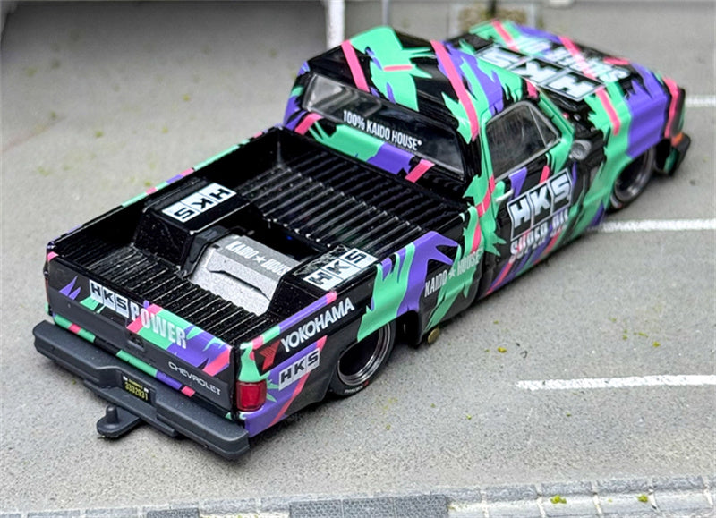 KaidoHouse x MiniGT Chevrolet Silverado Kaido HKS V1 pickup truck color box packaging 1:64 Truck Pre-built Model view6