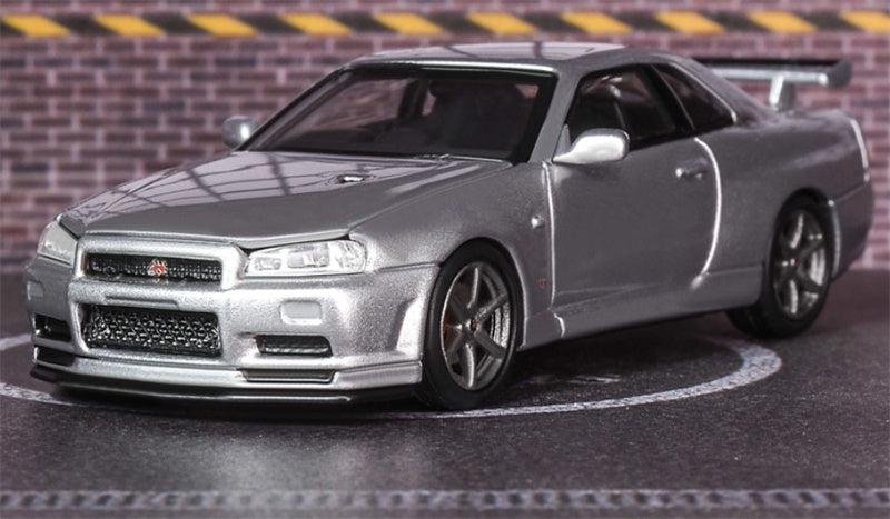MOTORHELIX Nissan Skyline GT-R R34 V-spec II Silver - Silver Wheel Limited Edition 799PCS ONLY 1:64 Car Pre-built Model view3