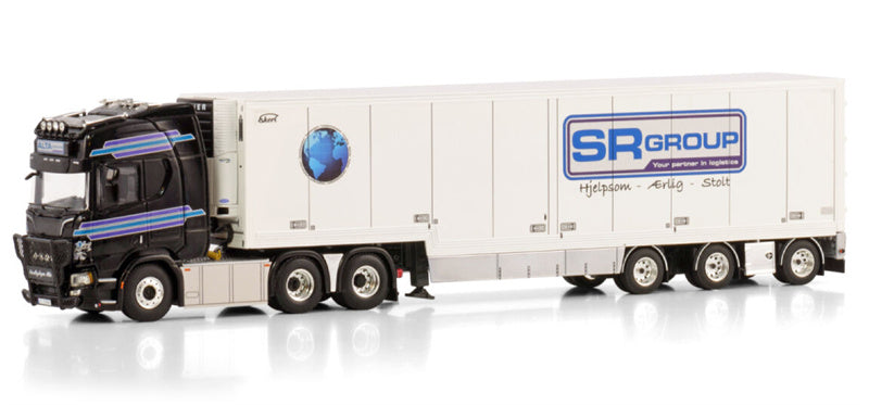 WSI SCANIA R HIGHLINE CR20H 6X2 TAG AXLE SEMI BOX TRAILER - 3 AXLE Alta Logistics / SR Group Logistics 1:50 Model