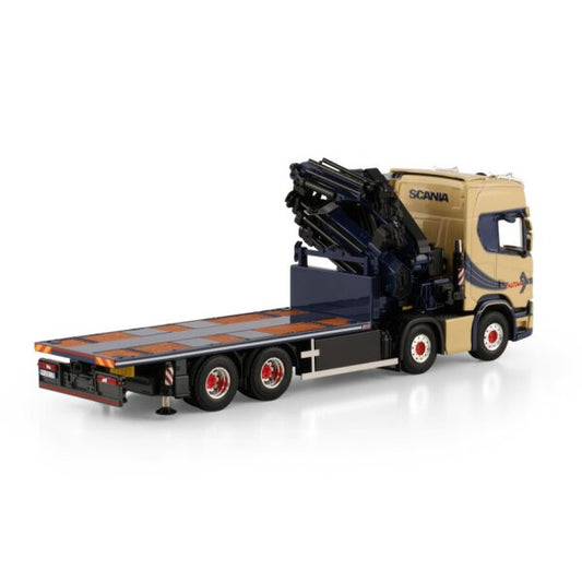 1:50 SCANIA AUTAA R CR20H FLATBED TRUCK 8X4 W/ FASSI 1100 + JIB WSI Diecast Model
