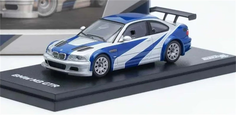 1:64 BMW M3 E46 GTR Silver with Blue Stripes Almost Real DIECAST Model