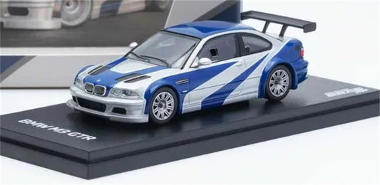 1:64 BMW M3 E46 GTR Silver with Blue Stripes Almost Real DIECAST Model
