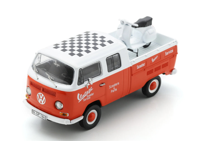 SCHUCO VOLKSWAGEN VW T2 Vintage Scooter Parts WITH Vespa GS 1:43 Car Model view1