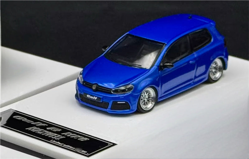 Max well Volkswagen Golf R MK6 Exhibition Edition Blue low stance White base Limited Edition 1:64 Car Pre-built Airliner Model Display view4