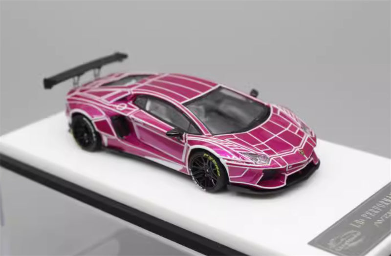 KING MODEL Lamborghini LP700 AVENTADOR Burst Pattern Luminous Edition Electroplating Pink w/ wheels 1:64 Car Pre-built Model view4