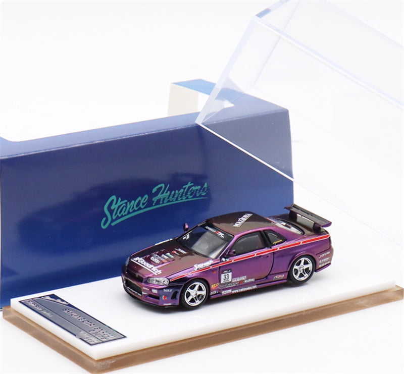 Stance Hunters Nissan Skyline GTR BNR34 Z-tune Chameleon Purple Limited Edition 599PCS ONLY 1:64 Car Pre-built Model view7