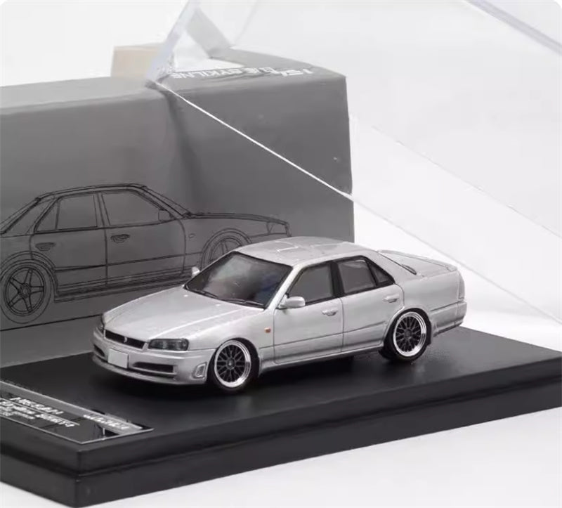 Mortal Nissan GTR ER34 25GT SKYLINE URAS Modified Edition Silver Small Tail Wing Edition Limited Edition 1:64 Car Pre-built Model view7