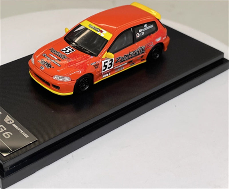SW Honda Civic EG6 Orange 53# Limited Edition 499PCS ONLY 1:64 Car Pre-built Model view1