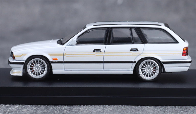Mortal BMW E34 ALPINA B10 TOURING 5 Series wagon Pearl white Gold Strip Limited Edition 699PCS ONLY 1:64 Car Pre-built Model view4