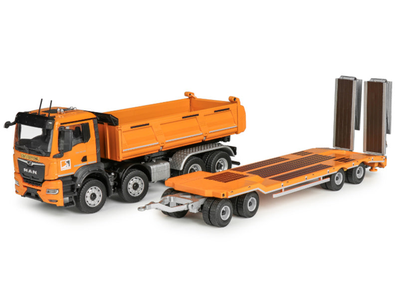 Conrad MEILLER three-way tipper on MAN TGS NN with low-loader trailer 1:50 Truck Pre-built Model