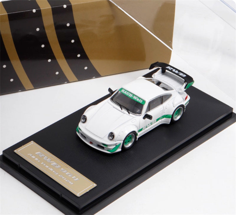 Star Model Porsche RWB 964 GT Tail Wing Edition White - Green Flower AIT Exhibition Edition 1:64 Car Pre-built Model view6