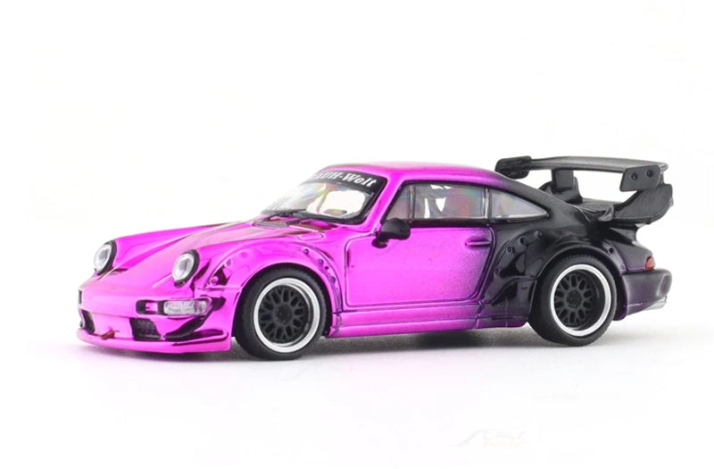 Aurora Model Porsche 911 RWB 964 Electroplated Pink Purple Black Regular Version Limited Edition 499PCS ONLY 1:64 car Pre-built Model view4