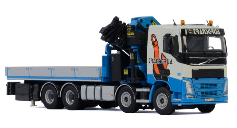 WSI  VOLVO FH4 SLEEPER CAB 8X4 RIGED FLAT BED TRUCK PALFINGER PK92002 SH Transgrua 1:50 DIECAST Crane Truck