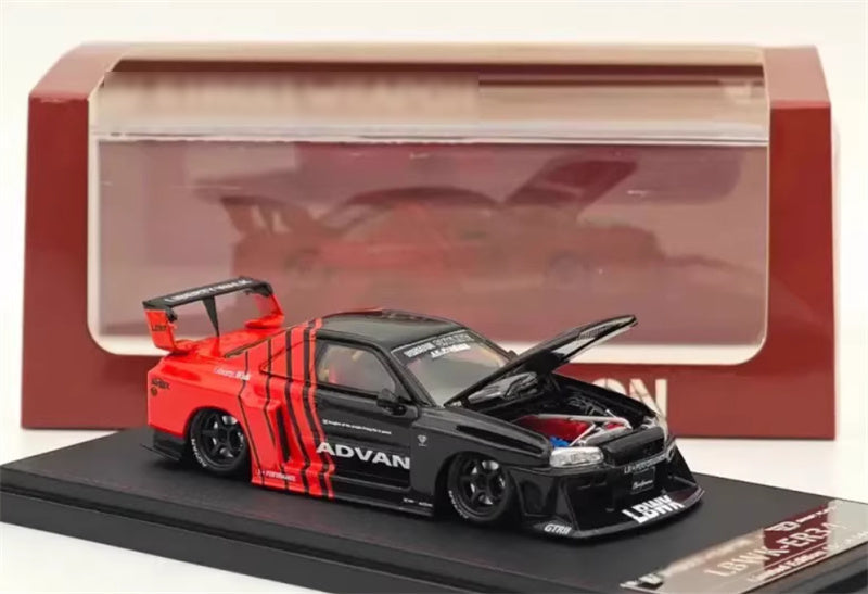 SW Nissan Skyline LBWK ER34 ADVAN Red Black Limited Edition 499PCS ONLY 1:64 car Pre-built Model view7