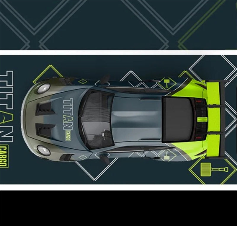 TimeMicro Porsche 992 GT3 RS TITAN Cargo Livery Green Silver Regular Version Limited Edition 999PCS ONLY 1:64 car Pre-built Model view3