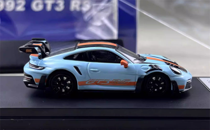 SW Porsche 992 GT3 RS Gulf Black Wheel Carbon Cover Limited Edition 599PCS ONLY 1:64 car Pre-built Model view4