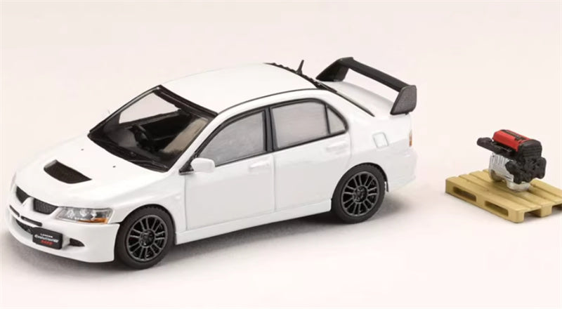 Hobby JAPAN MITSUBISHI LANCER EVOLUTION 8 MR GSR with Engine White - Black Wheel 1:64 Car Pre-built Model view1