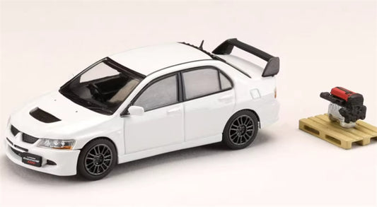 Hobby JAPAN MITSUBISHI LANCER EVOLUTION 8 MR GSR with Engine White - Black Wheel 1:64 Car Pre-built Model view1
