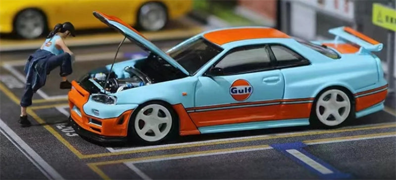 TimeMicro Nissan Skyline GT-R R34 Z-tune Gulf Livery w/ Doll Version Limited Edition 999PCS ONLY 1:64 car Pre-built Model view2