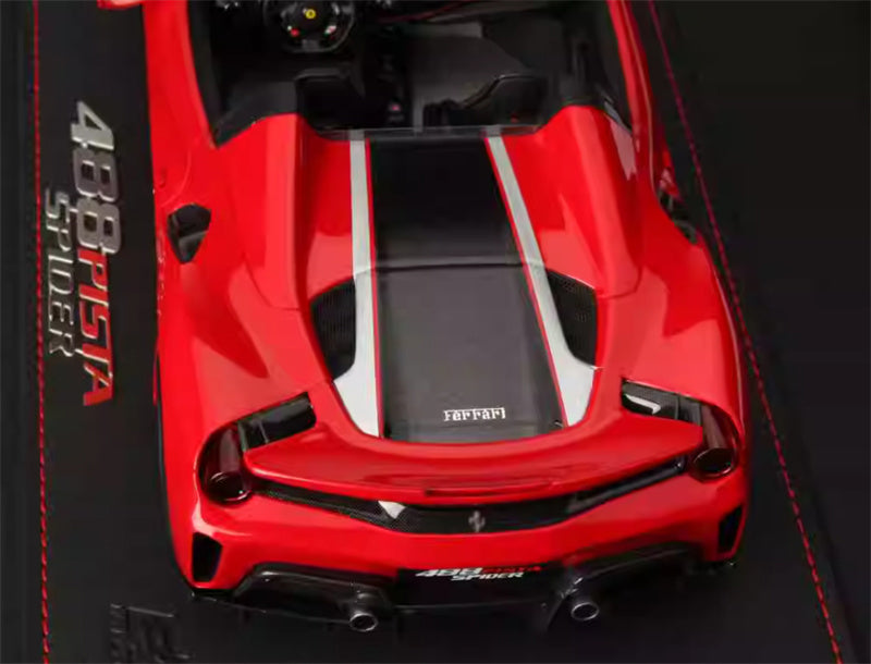 BBR MODELS Ferrari 488 Pista Spider Rosso Corsa 322 metal Standard Red Black Stripe Black Wheel Red Calipers Limited Edition 28PCS ONLY Leather base 1:18 Car Pre-built Model view2