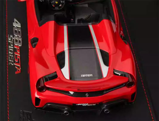 BBR MODELS Ferrari 488 Pista Spider Rosso Corsa 322 metal Standard Red Black Stripe Black Wheel Red Calipers Limited Edition 28PCS ONLY Leather base 1:18 Car Pre-built Model view2