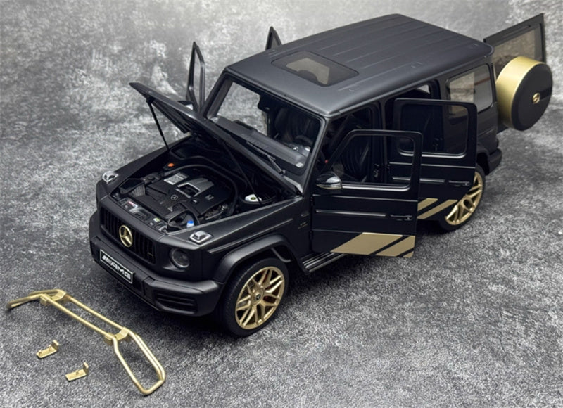 Almost Real Mercedes AMG G63 Grand Edition 2024 Dumb Black Gold Black interior with gold wheels 1:18 Truck Pre-built Model view8