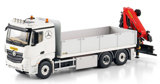 WSI MERCEDES BENZ ACTROS MP5 2.300MM CLASSIC SPACE RIGED FLATBED TRUCK 6X2 TAG AXLE WITH PALFINGER PK 19.001 SLD 5 Premium Line 1:50 Truck Pre-built Model