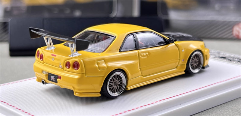Focal Horizon Nissan GT-R Z-Tune R34 Carbon Cap High Tail Yellow Limited Edition 999PCS ONLY 1:64 Car Pre-built Model view6