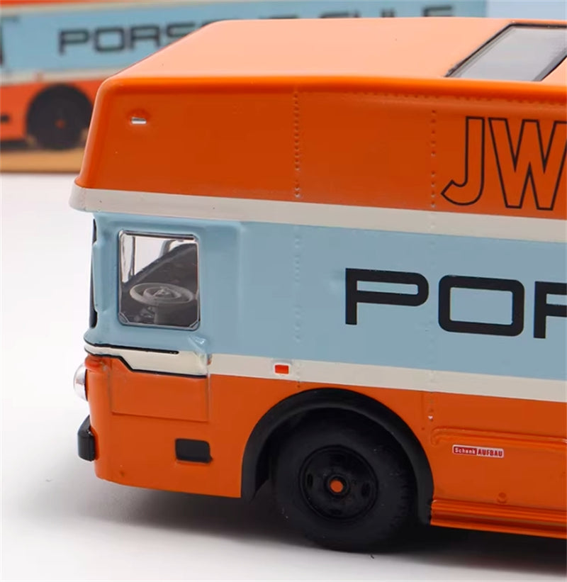 Schuco Mercedes Benz O317 Race Car Transporter Porsche Gulf Orange 1968 1:64 Car Pre-built Model