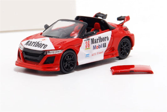 Mortal Honda S660 Mugen Convertible Wide body modified version Small tail wing Marlboro coating - with top cover 1:64 Car Pre-built Model view1