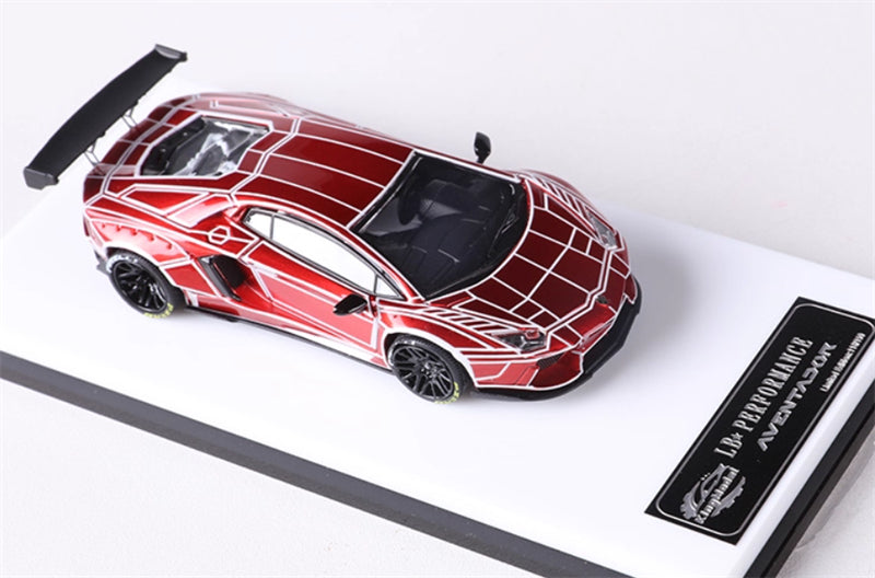 KING MODEL Lamborghini LP700 AVENTADOR Burst Pattern Night Light Edition Electroplated Red w/ wheels 1:64 Car Pre-built Model view3