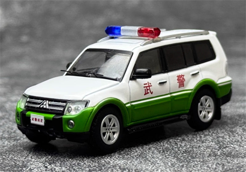 Shadow pro Mitsubishi Pajero V97 Armed Police Patrol Vehicle white-green left hand drive 1:64 Car Pre-built Model view1