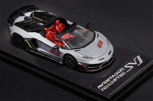 MAXWELL Lamborghini Aventador SVJ 63 Roadster Light grey convertible 1:64 Car Pre-built Model view1