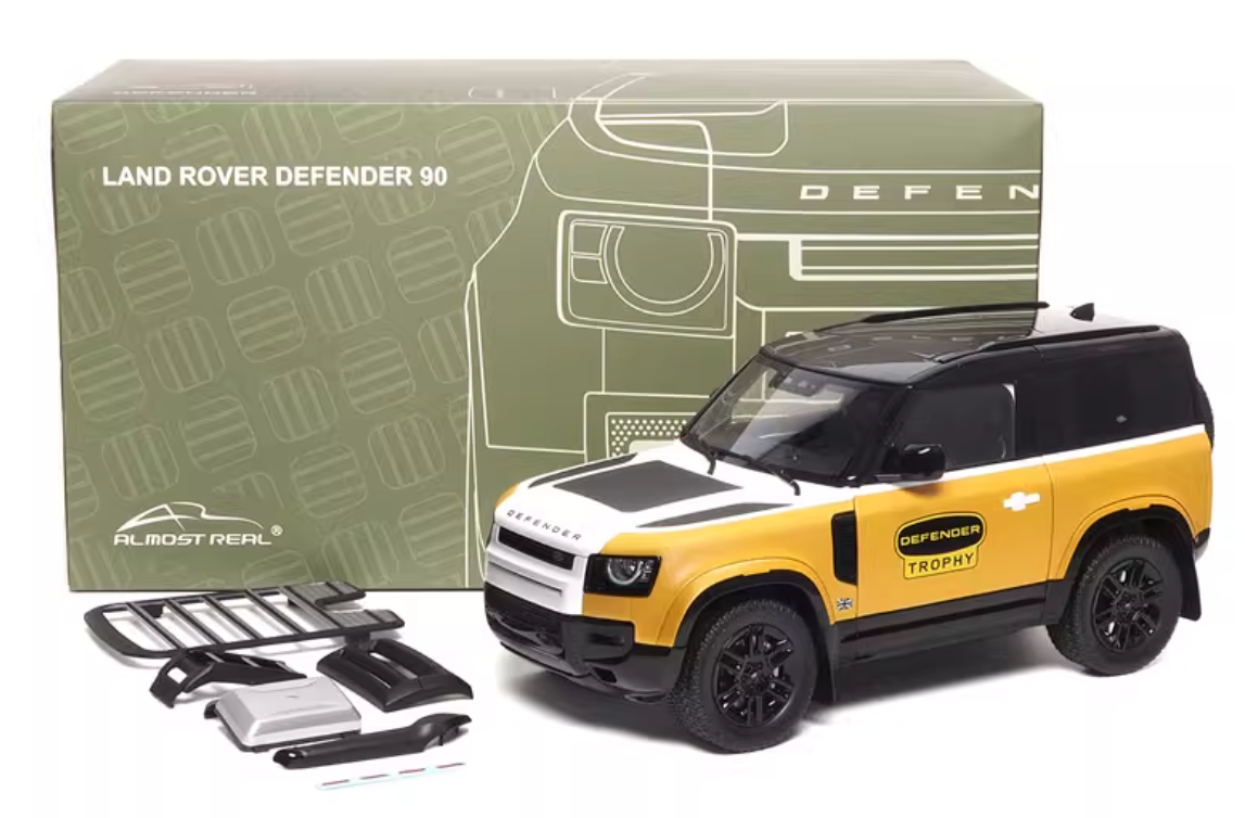 Almost Real 2023 Land Rover Defender 90 Trophy Yellow White 1:18 Car Pre-built Model view4