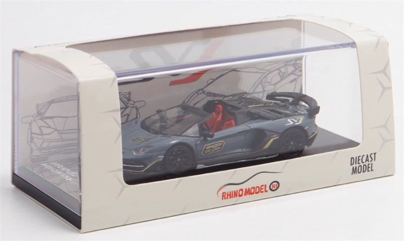 Rhino Model Lamborghini Aventador SVJ 63 Roadster Grey convertible 1:64 Car Pre-built Model view8