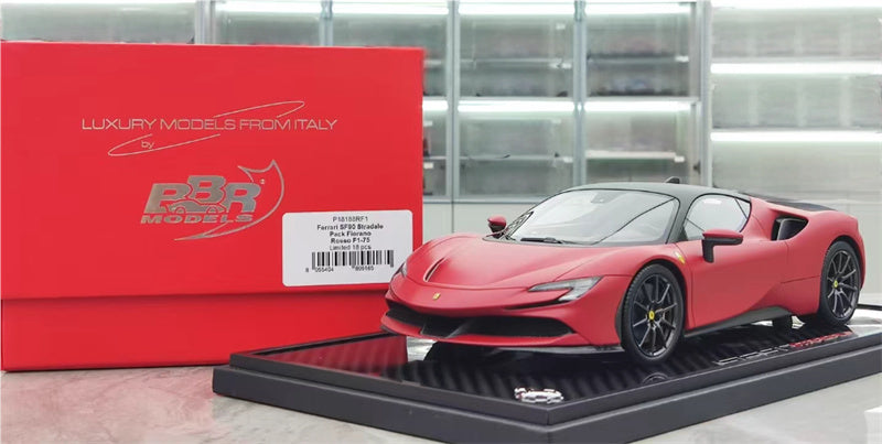 BBR MODELS Ferrari SF90 Stradale Pack Fiorano Rosso F1-75 Matte Red Carbon fiber base Limited Edition 18PCS ONLY 1:18 Car Pre-built Model view11