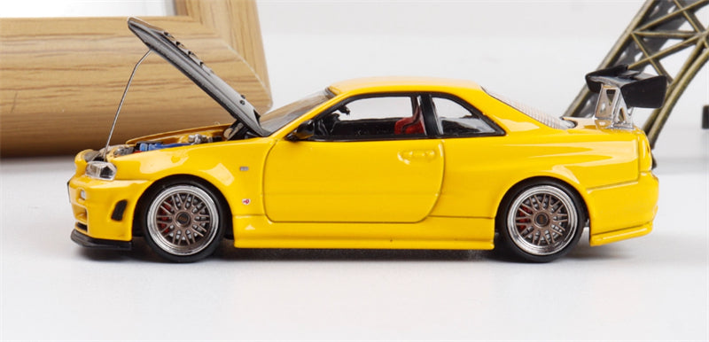Focal Horizon Nissan GT-R Z-Tune R34 Carbon Cap High Tail Yellow Limited Edition 999PCS ONLY 1:64 Car Pre-built Model view2