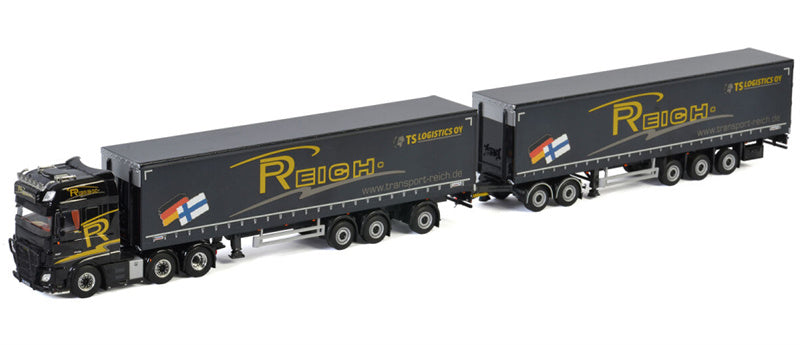 WSI  DAF XF SUPER SPACE CAB 6X2 TWINSTEER CURTAINSIDE TRAILER (LZV)- 3 AXLE Reich Philipp TS Logistics OY 1:50 Truck Pre-built Model